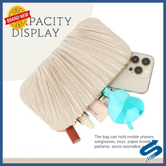 Pleated Silky Evening Clutch with Chain Strap - 7.5\